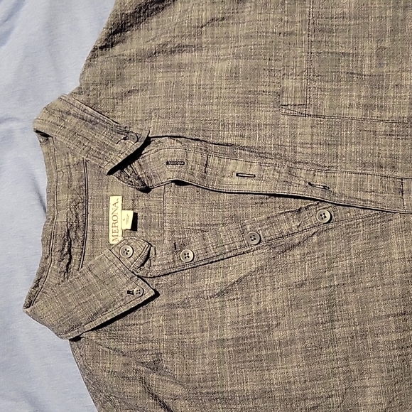Merona cotton v neck unique shirt with collar. Grey linen look. 100% cotton - Picture 2 of 3